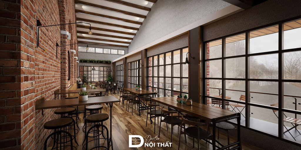 Mẫu thiết kế quán cafe phong cách Industrial đẹp