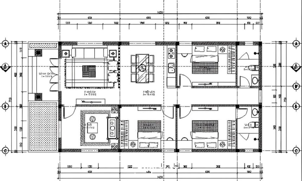 Mẫu bản vẽ nhà cấp 4 3 phòng ngủ 100m2