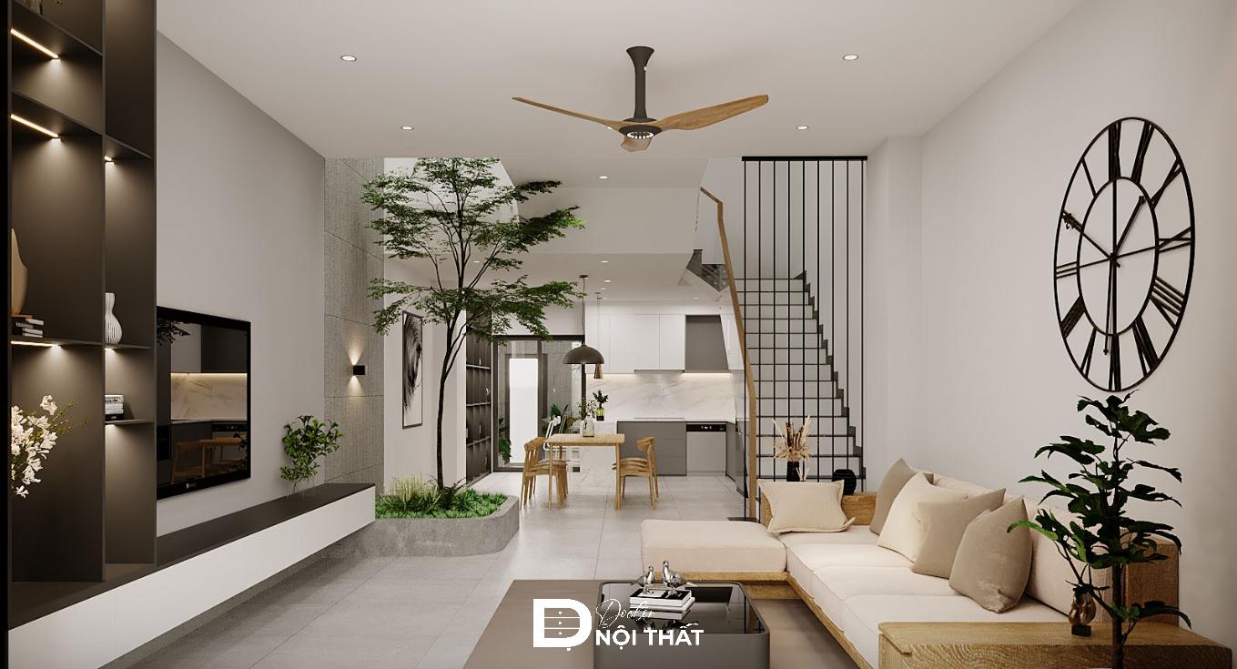 cách kê bàn ghế gỗ phòng khách nhà ống