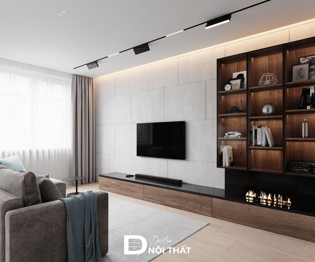 phòng khách kệ tivi kết hợp tủ rượu