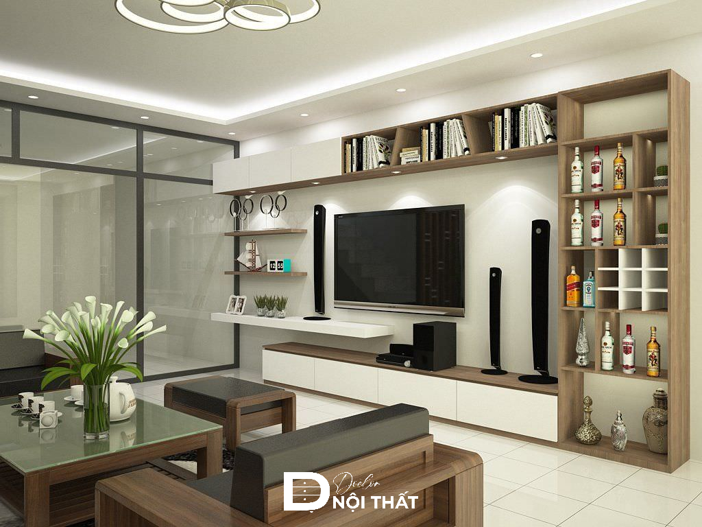 phòng khách kệ tivi kết hợp tủ rượu