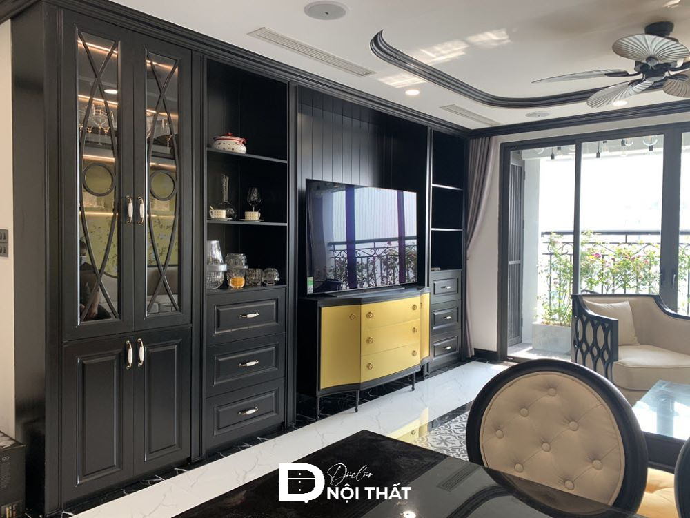 phòng khách kệ tivi kết hợp tủ rượu