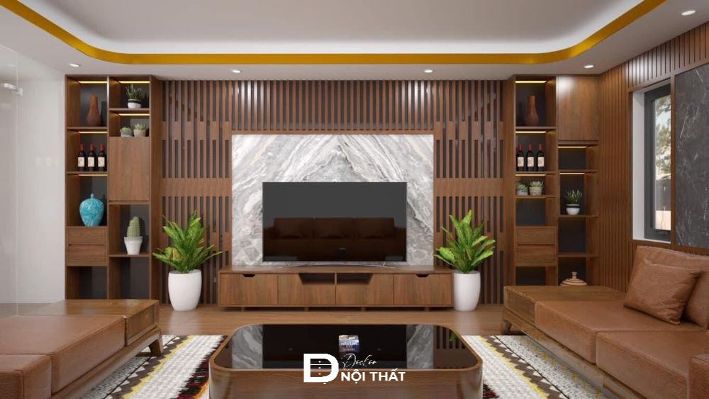 phòng khách kệ tivi kết hợp tủ rượu