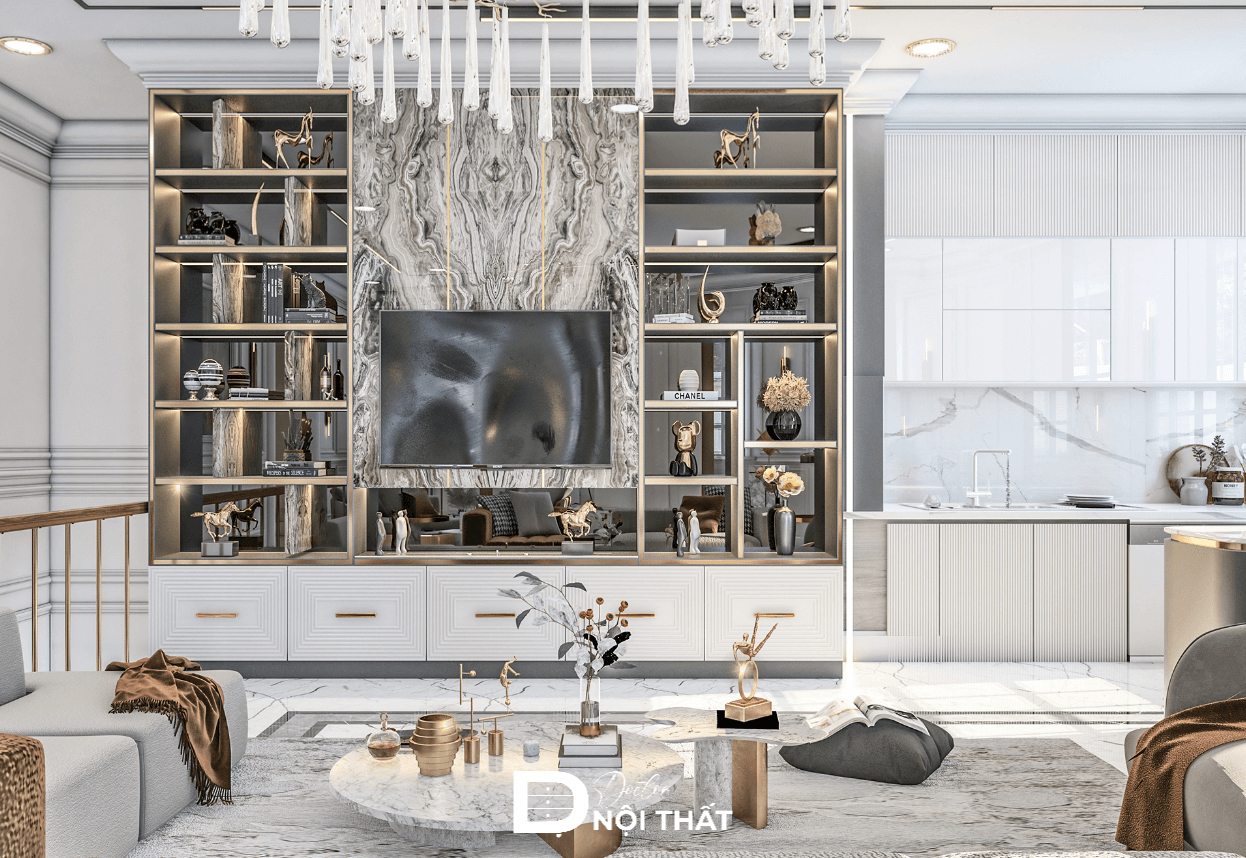 phòng khách kệ tivi kết hợp tủ rượu