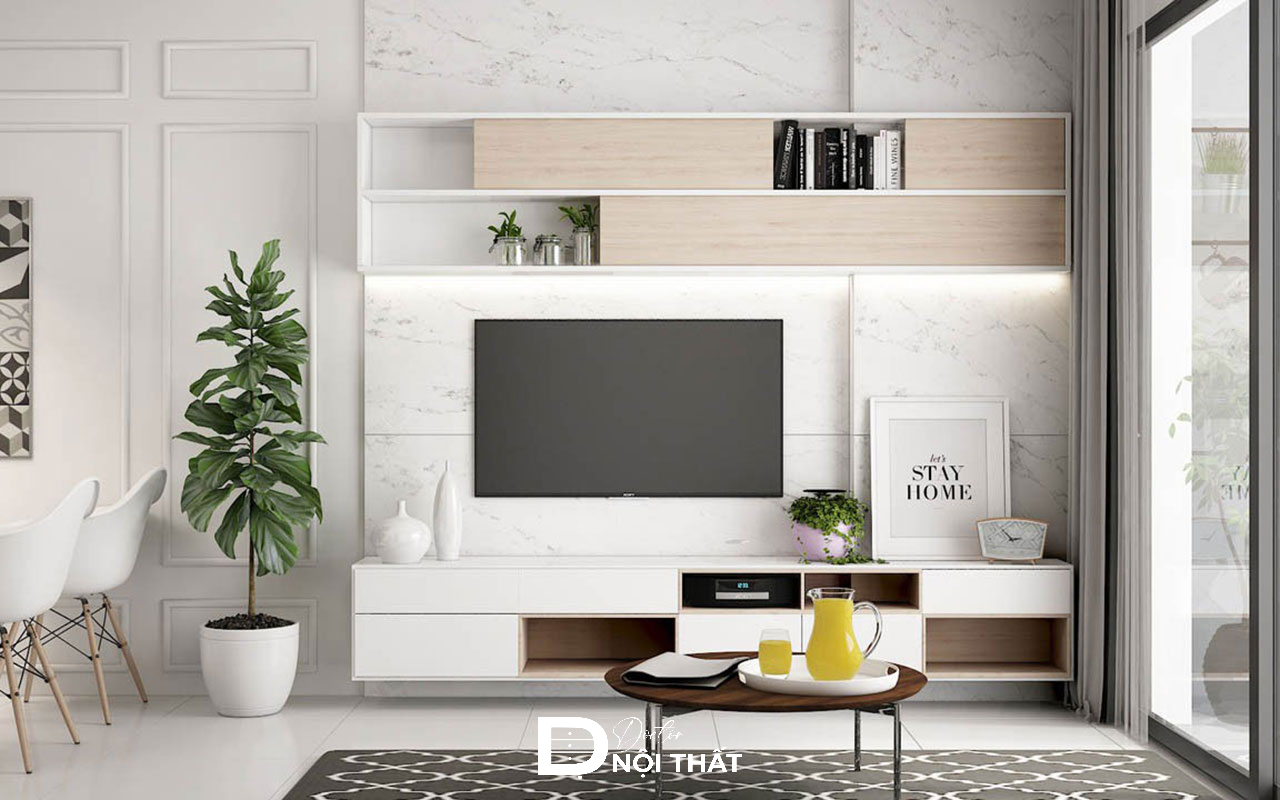 phòng khách kệ tivi kết hợp tủ rượu