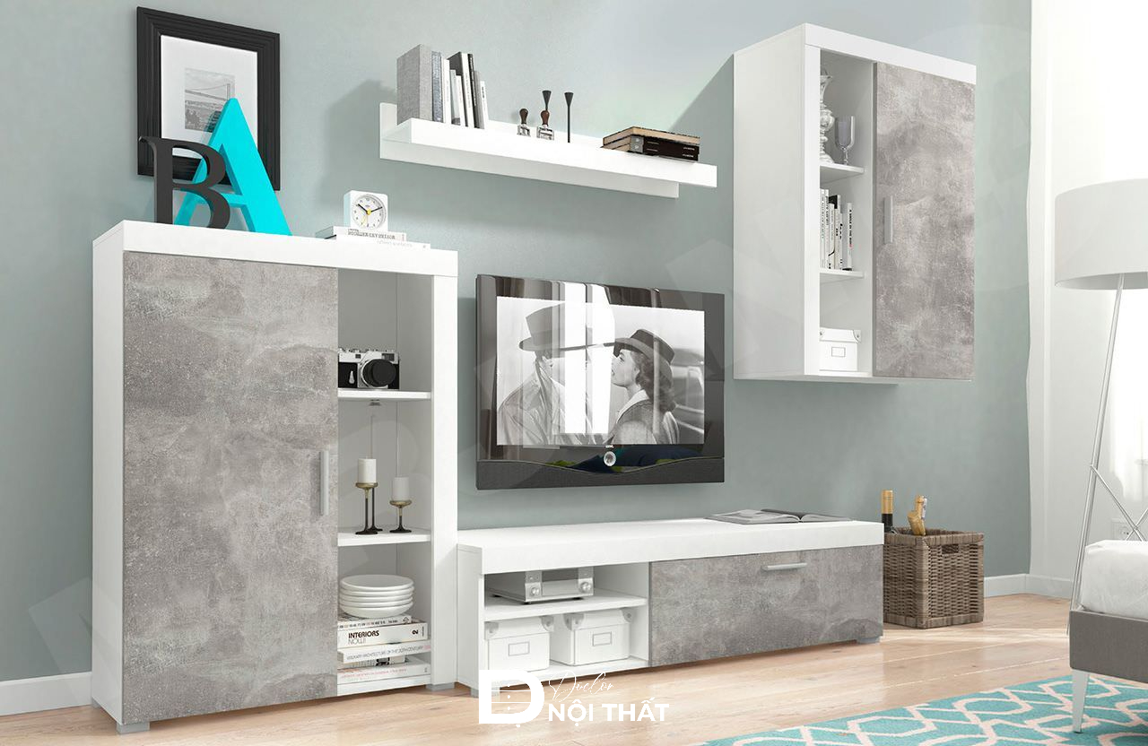 phòng khách kệ tivi kết hợp tủ rượu