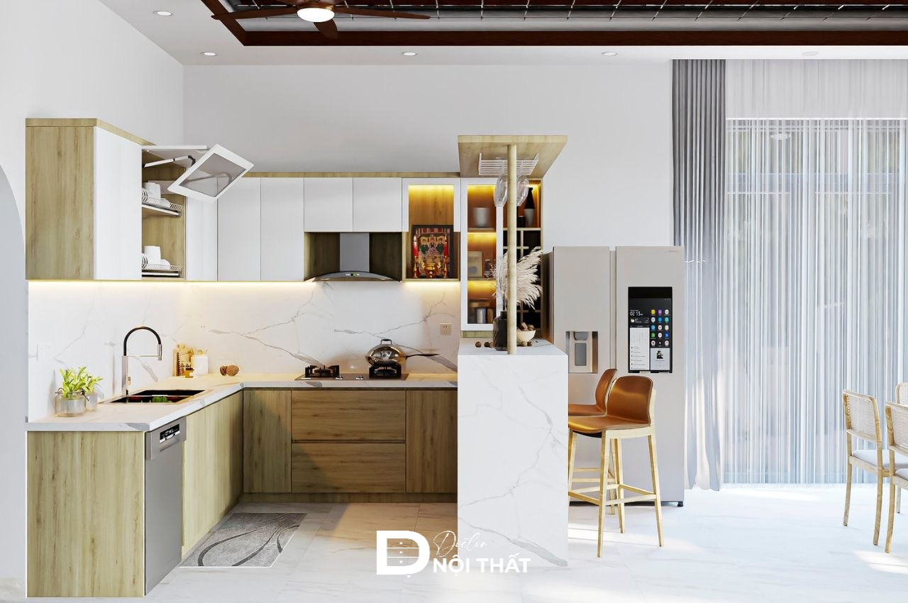 phòng khách liền bếp 20m2