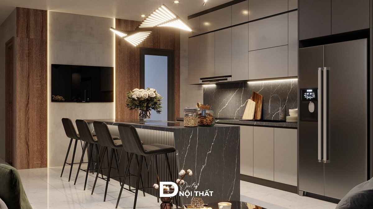 phòng khách liền bếp 20m2