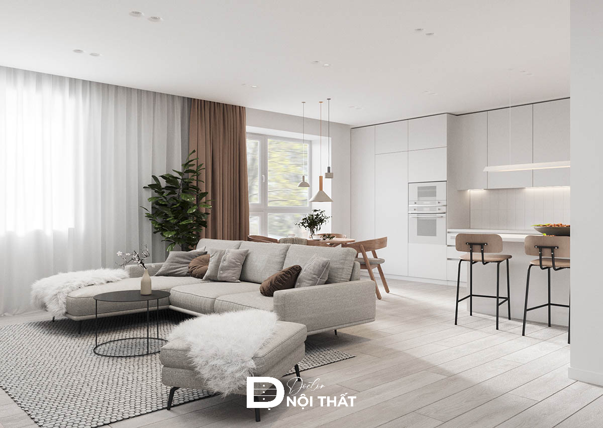 phòng khách liền bếp 20m2