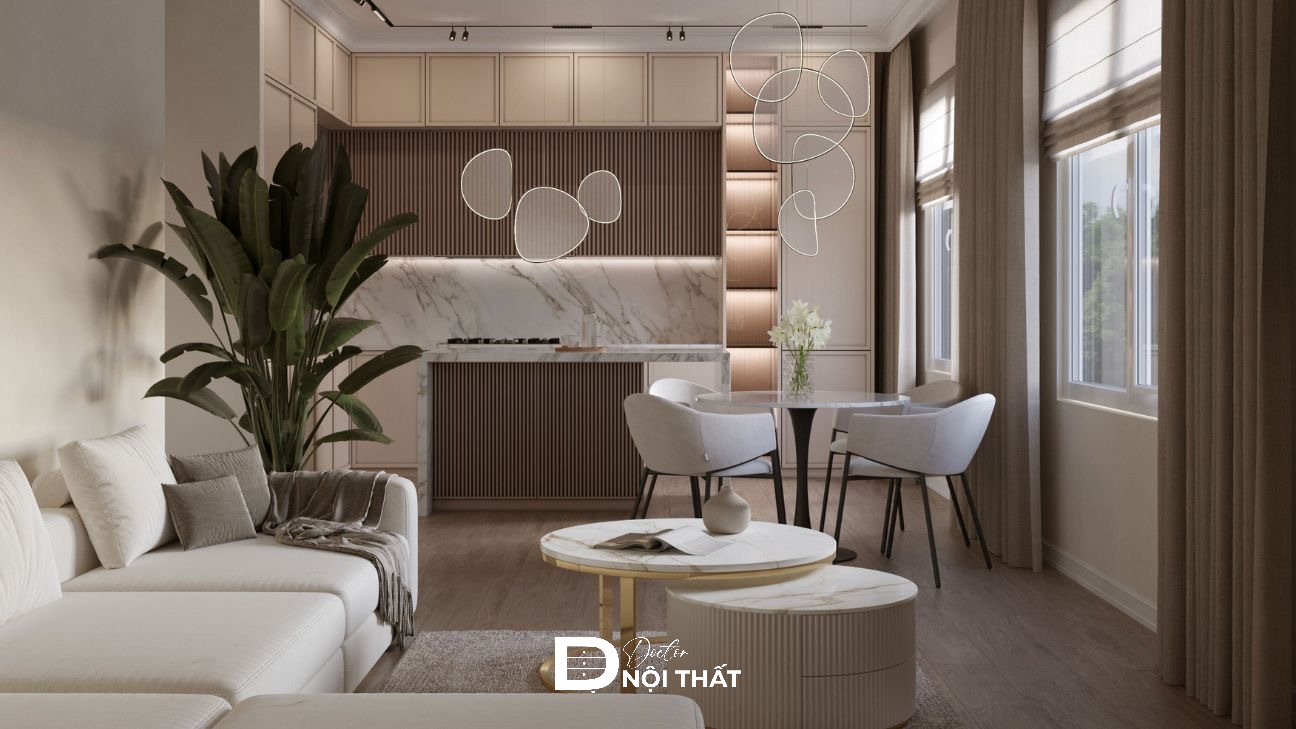 phòng khách liền bếp 20m2