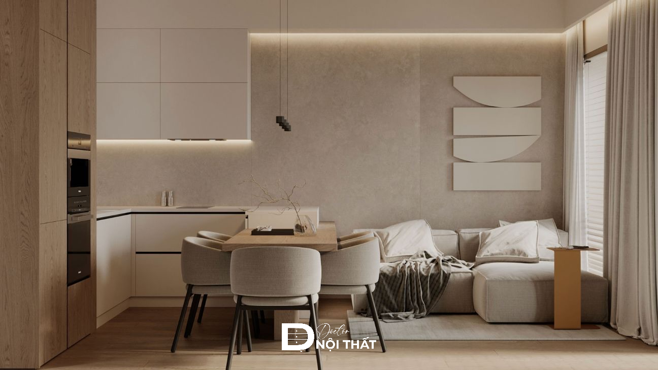 phòng khách liền bếp 20m2