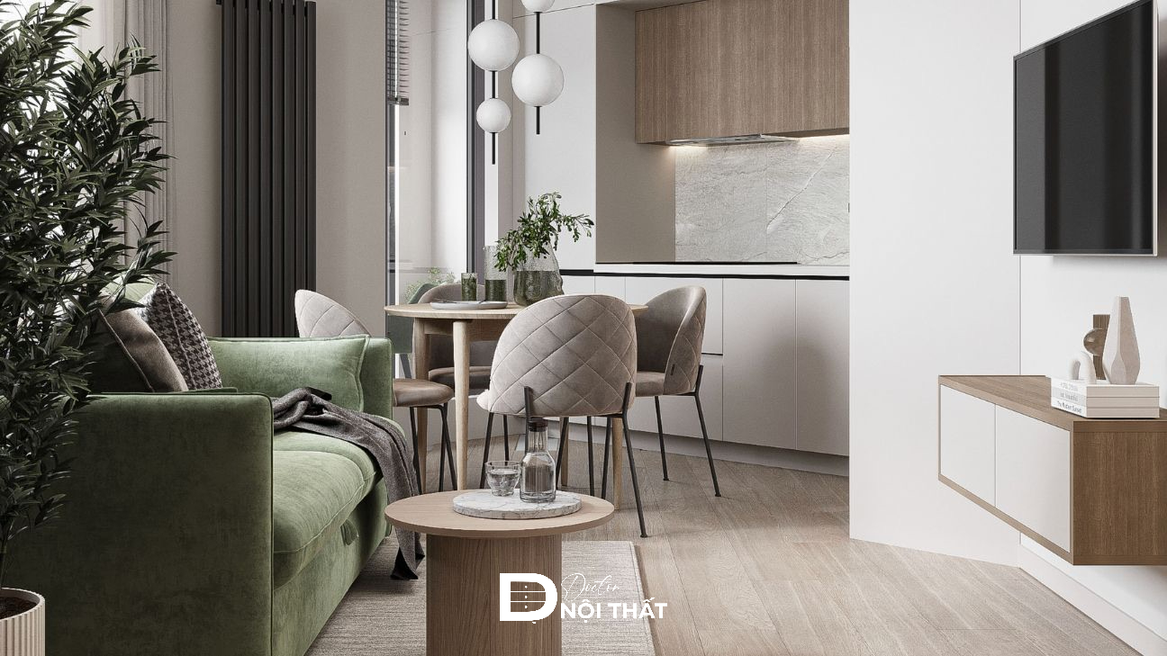 phòng khách liền bếp 20m2
