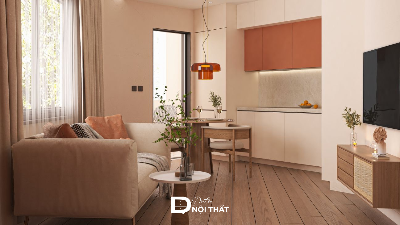 phòng khách liền bếp 20m2