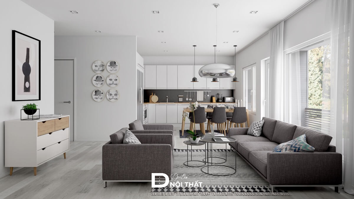 phòng khách liền bếp 20m2