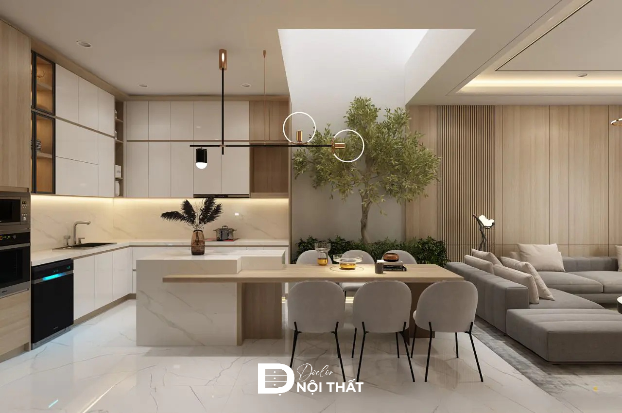 phòng khách liền bếp 20m2