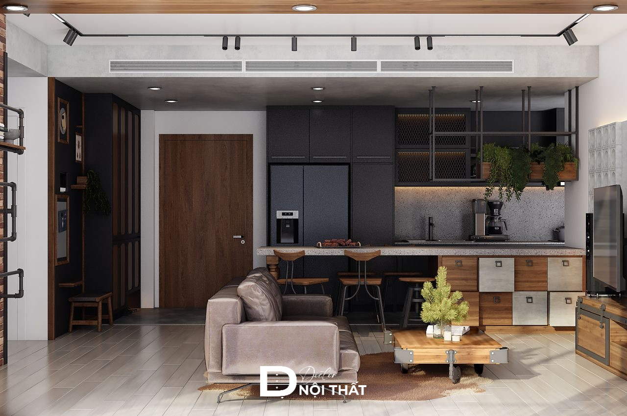 phòng khách liền bếp 20m2