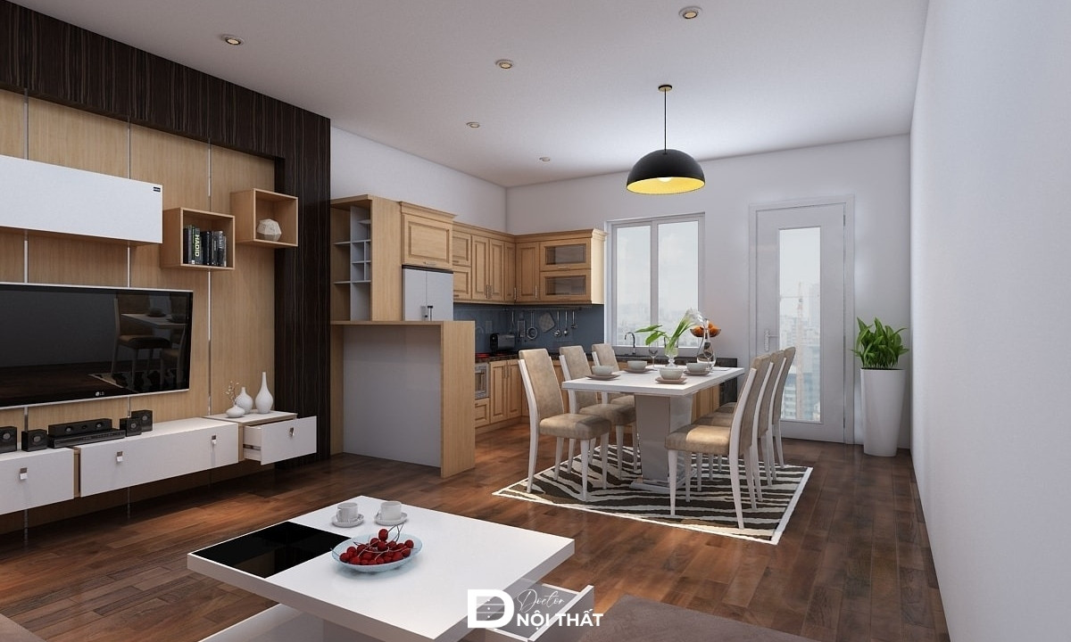 phòng khách liền bếp nhà ống