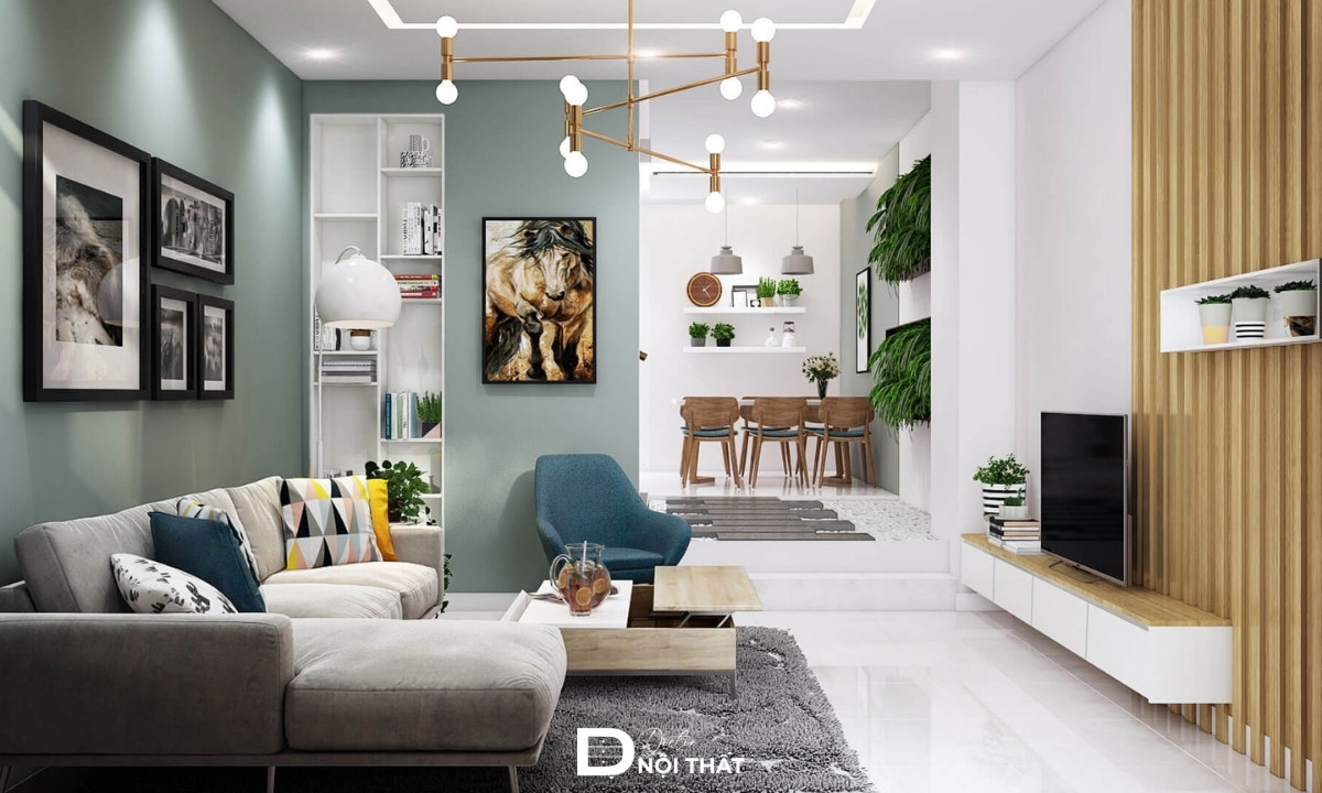 phòng khách liền bếp nhà ống