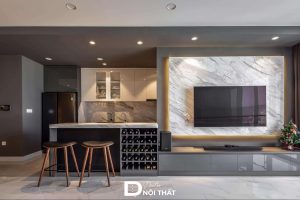 quầy bar ngăn bếp và phòng khách
