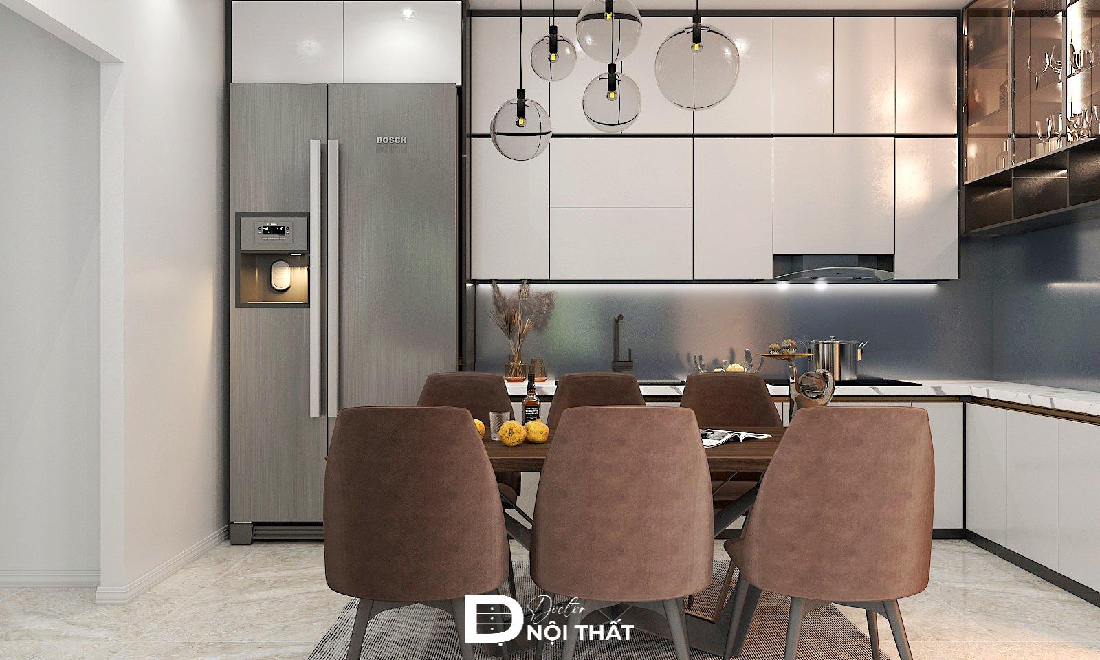 Nội thất trong nhà bếp nhỏ chung cư Mulberry được thiết kế tinh tế, hiện đại 