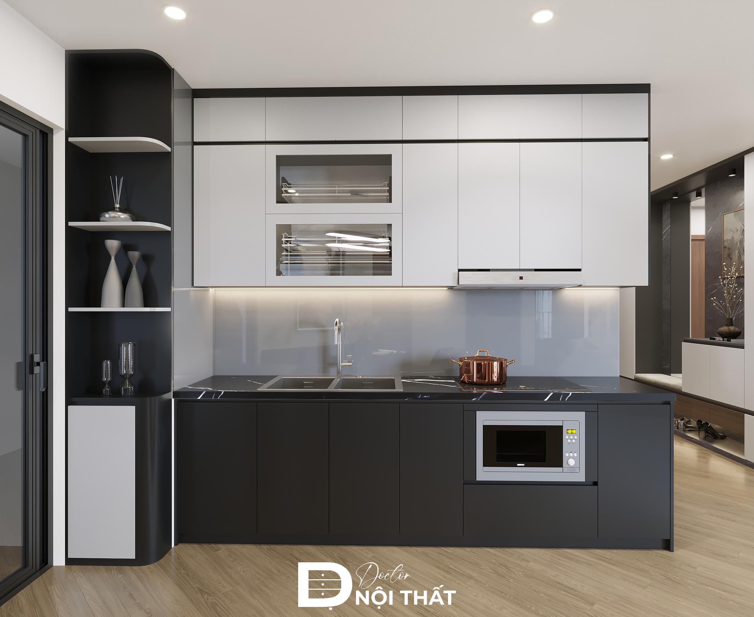 Mẫu nhà bếp nhỏ sử dụng hệ tủ bếp hình chữ i