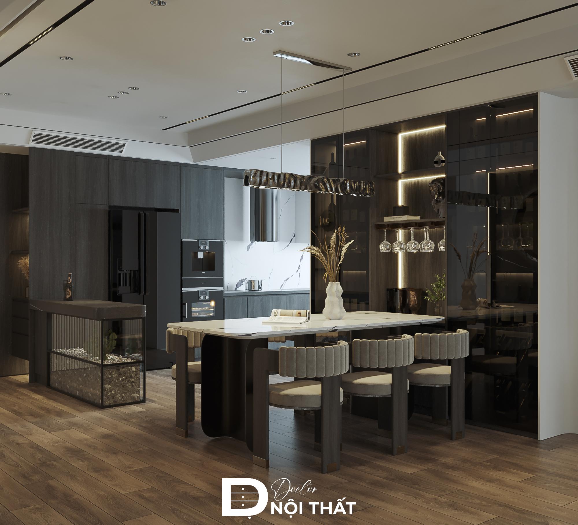 Nội thất bếp căn hộ bố trí cân đối, hài hòa