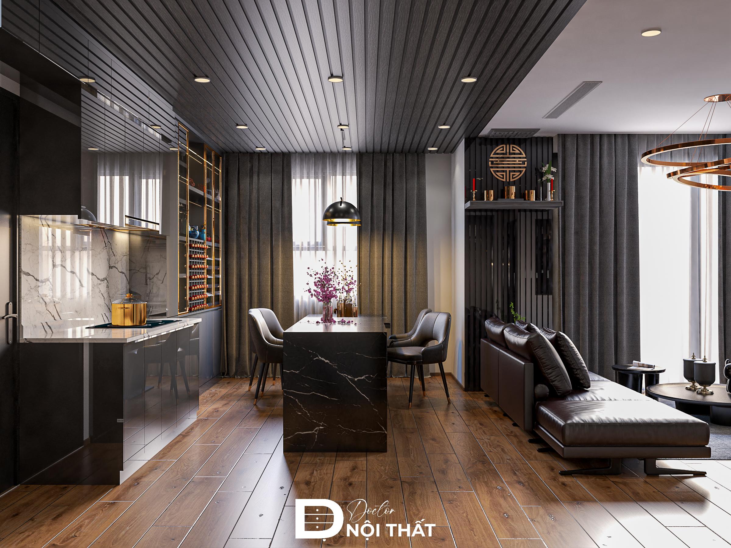Bếp Luxury tông đen tuyền sang trọng