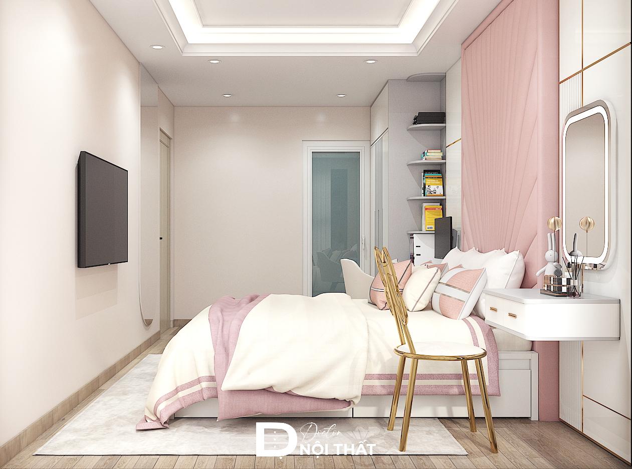 Mẫu phòng ngủ 7m2 thiết kế nhẹ nhàng cho nữ