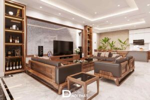 Dự án thiết kế nội thất nhà phố gỗ óc chó - anh Tiến