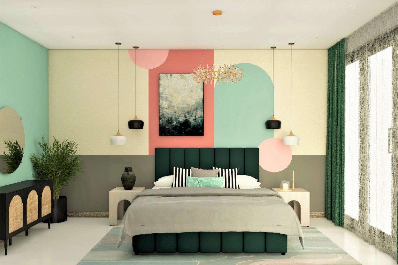 Mẫu phòng ngủ đẹp màu xanh lá pastel cùng với các tông màu khác để tạo cảm giác sáng tạo (Nguồn: sưu tầm)