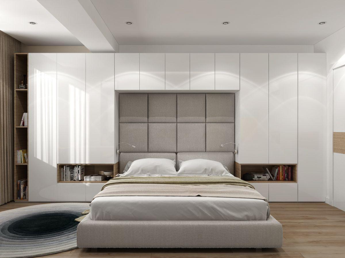 Mẫu trang trí đầu giường bằng hệ tủ lưu trữ tiện lợi (nguồn: sưu tầm)