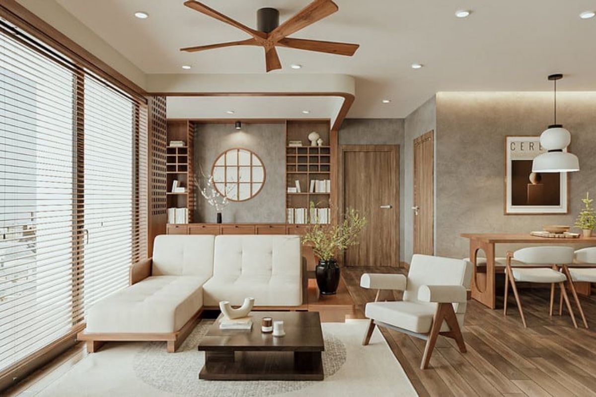 Mẫu thiết kế nội thất phòng khách chung cư phong cách Nhật Bản (nguồn: sưu tầm)