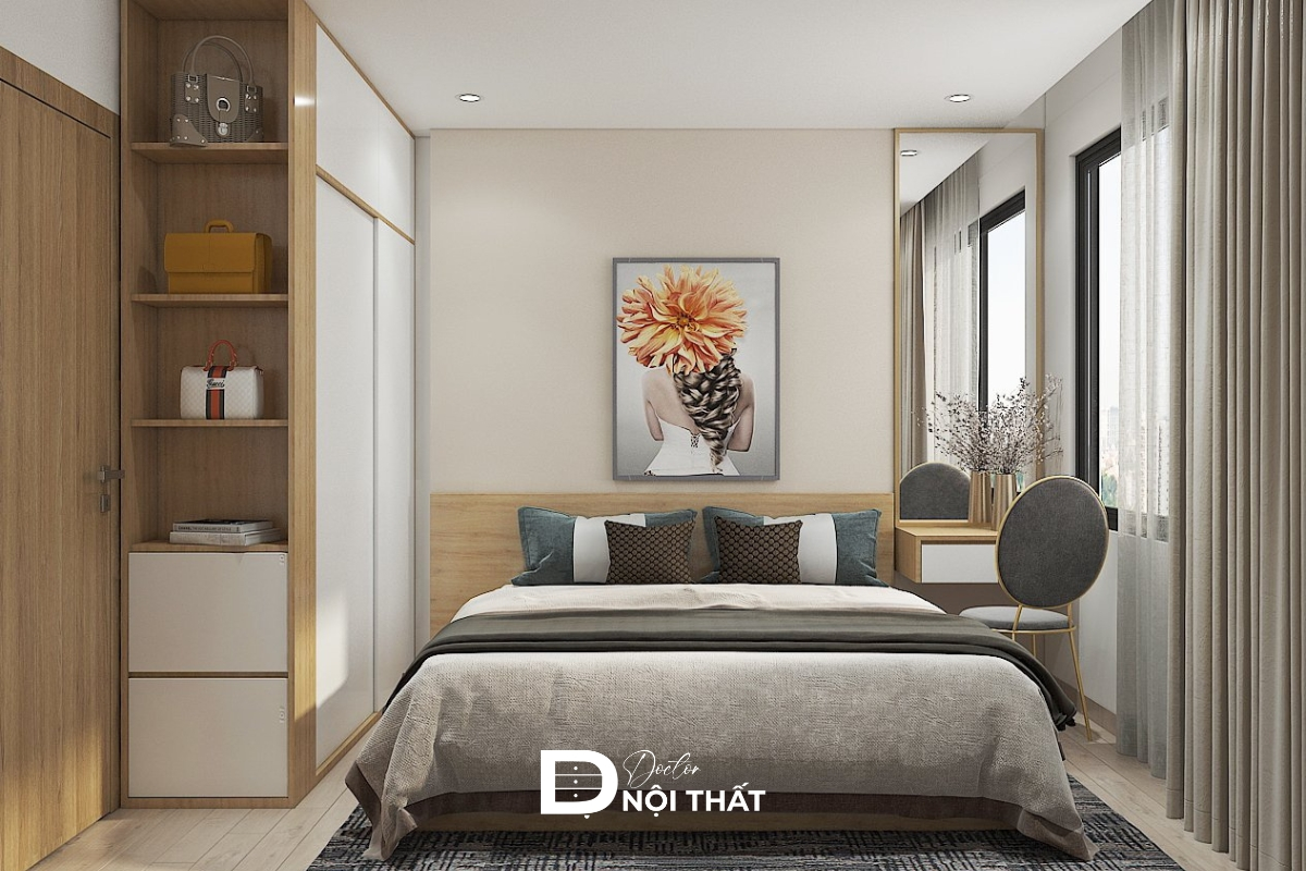 Mẫu phòng 10m2 cho vợ chồng tone màu trung tính