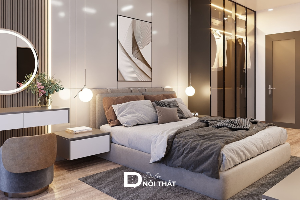 Giường ngủ thường được bọc da hoặc vải cao cấp
