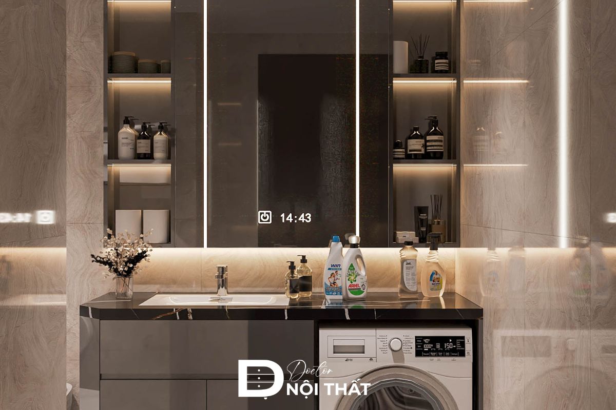 Nhà tắm gọn gàng ngăn nắp tiết kiệm không gian