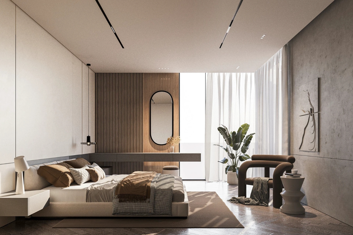 Màu sắc chủ đạo trong phòng ngủ Penthouse thường là các gam trung tính hoặc pastel nhẹ nhàng (Nguồn: Sưu tầm)