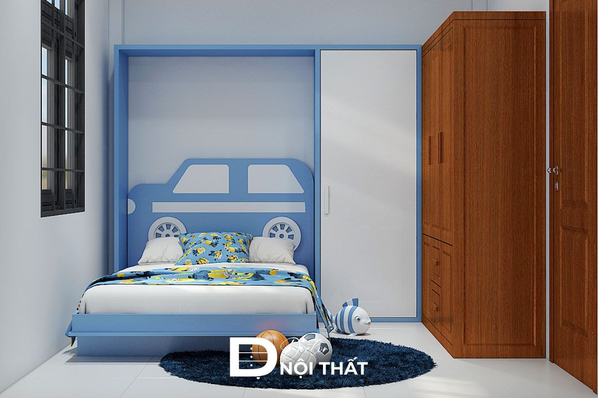 Thiết kế phòng ngủ dành cho bé trai yêu thích ô tô