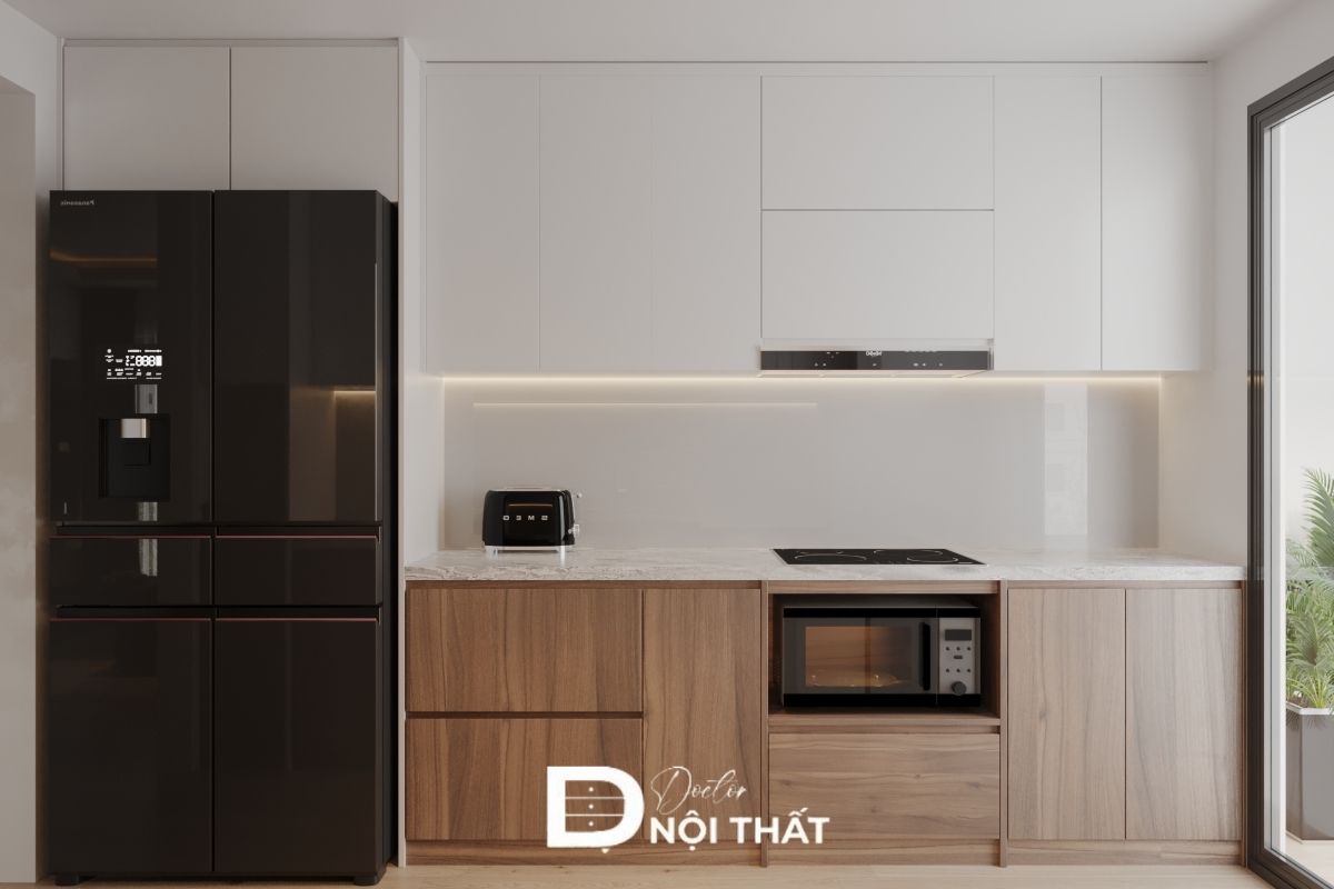 Thiết kế nhà bếp đơn giản nhưng tiện nghi với nội thất gỗ