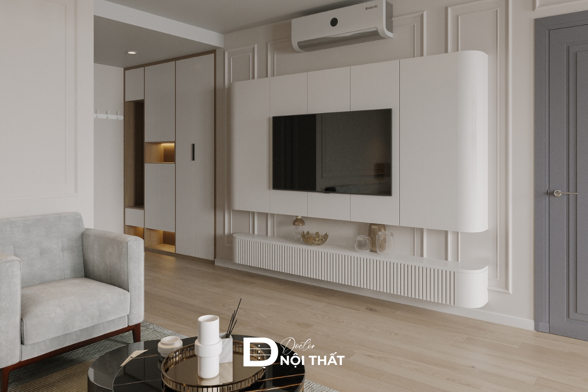 Thiết kế nội thất chung cư 74m2 tân cổ điển nhẹ nhàng với gam màu kem – trắng