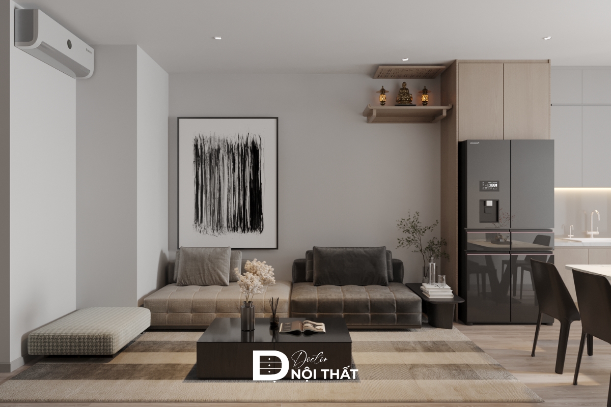 Thiết kế nội thất chung cư 74m2 với đường nét đơn giản