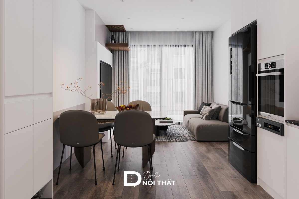 Mẫu thiết kế nội thất chung cư 77m2 hiện đại 2 phòng ngủ