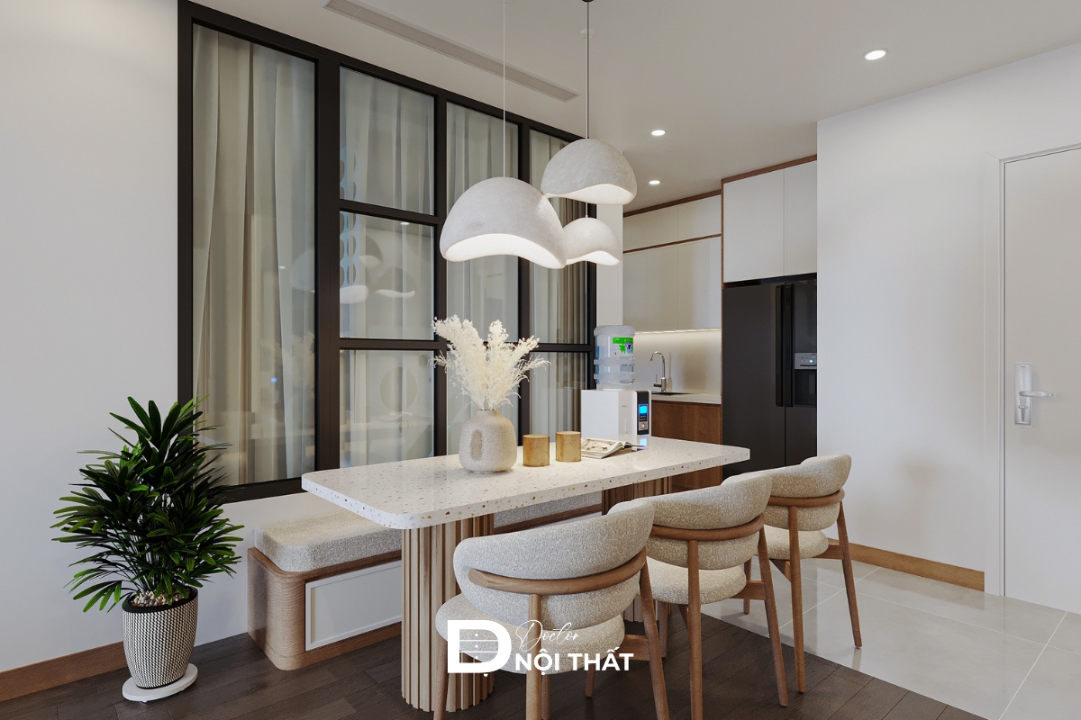 Thiết kế nội thất chung cư 77m2 với gỗ tone màu sáng