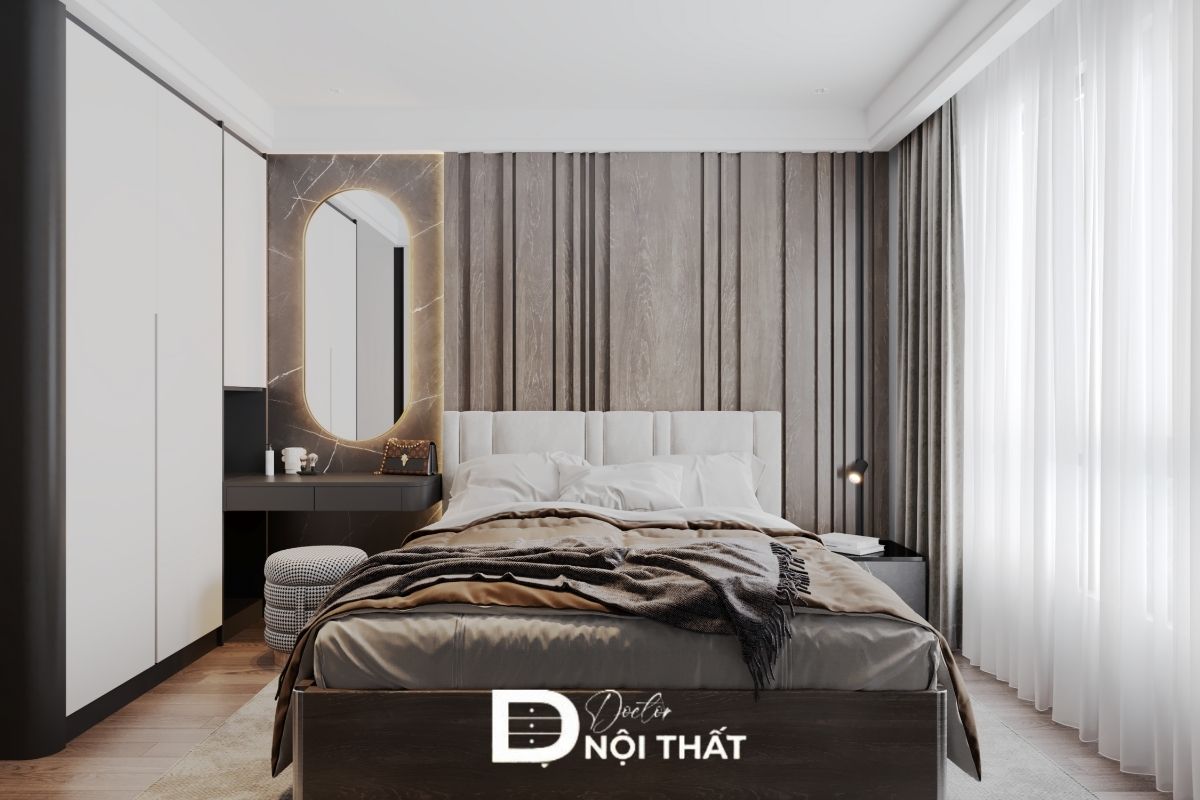 Phòng ngủ thiết kế nội thất chung cư MHD Trung Văn Nam Từ Liêm tận dụng ánh sáng tự nhiên