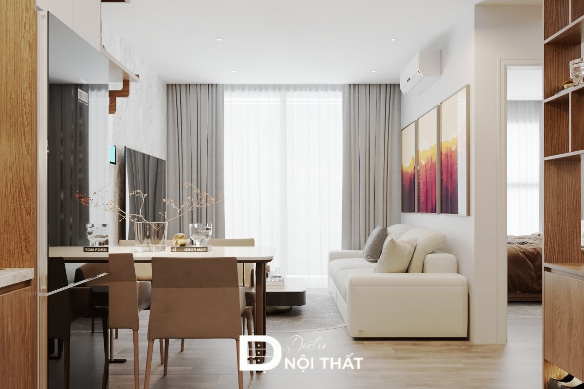 Thiết kế chung cư The Canopy VinSmart hiện đại, liên thông khách - bếp 