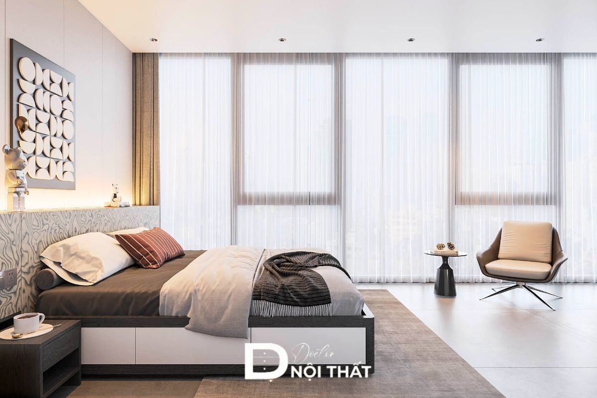 Thiết kế phòng ngủ hiện đại với cửa sổ cỡ đại