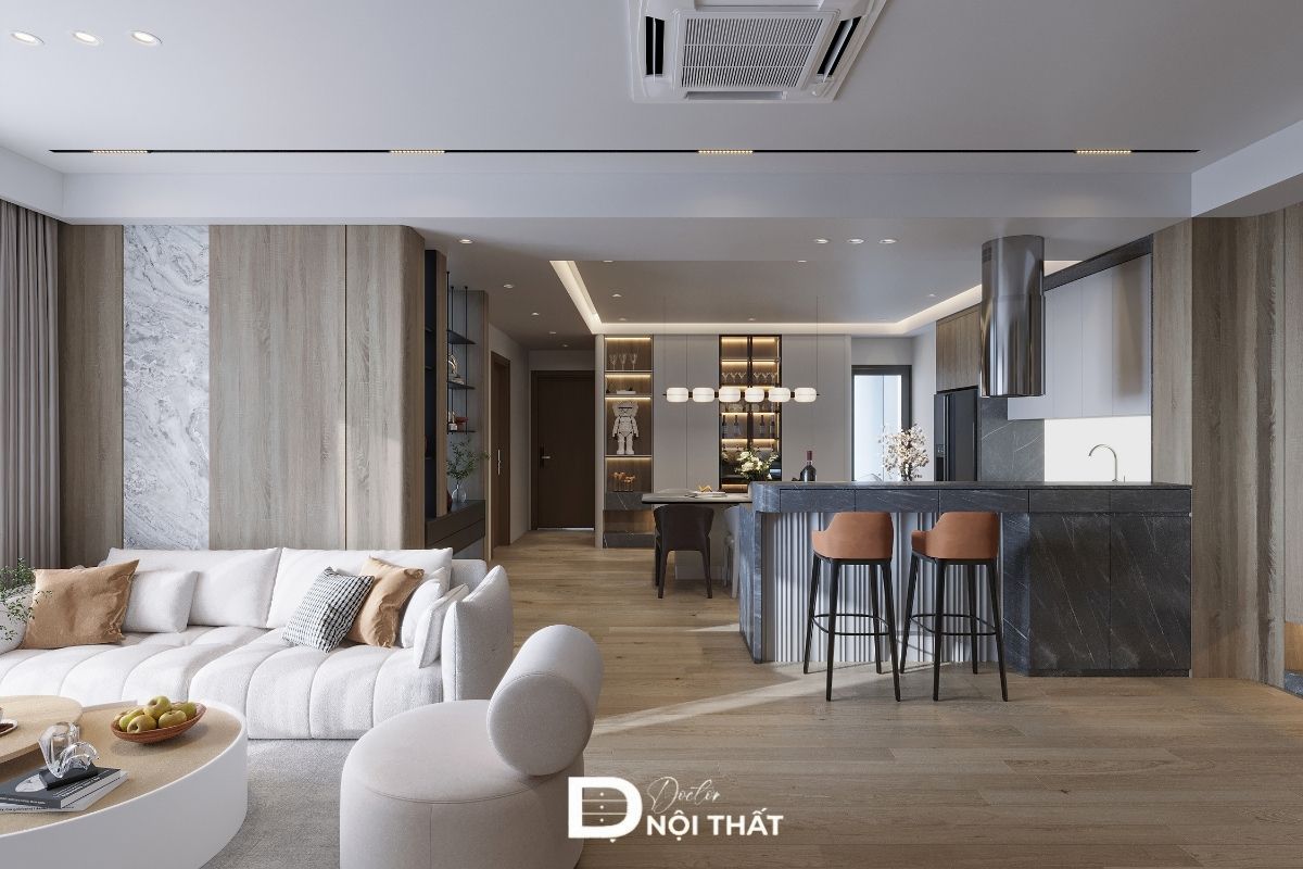 Thiết kế nội thất căn hộ chung cư The Ninety Complex 90 Láng hiện đại, tinh tế với không gian mở 
