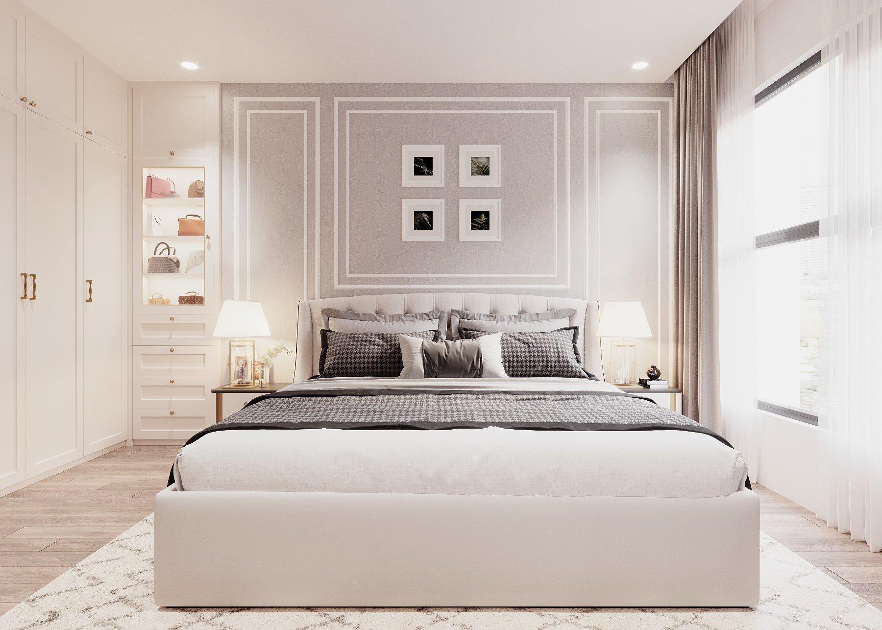 Mẫu thiết kế phòng ngủ 9m2 theo phong cách tân cổ điển (nguồn: sưu tầm)