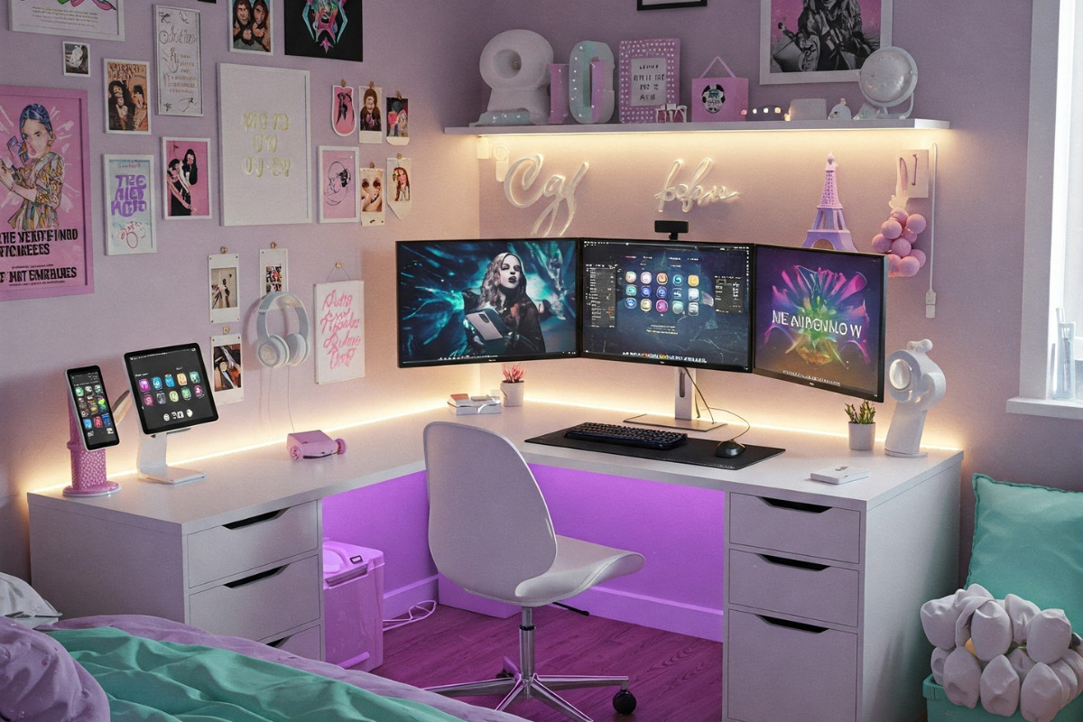 Bố trí ánh sáng trong phòng ngủ gaming với hệ thống đèn LED ấn tượng (Nguồn sưu tầm)
