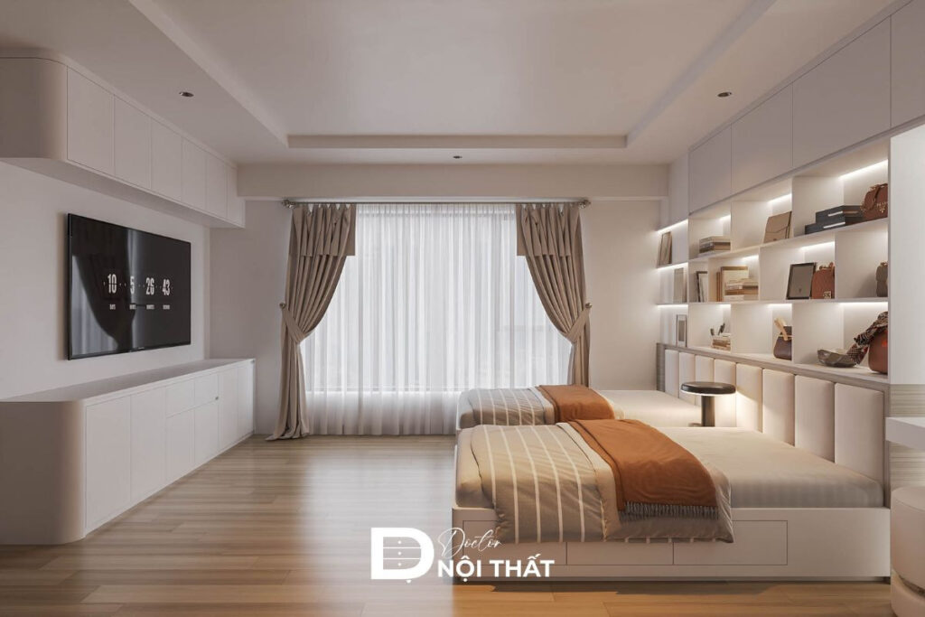 Phòng ngủ đơn giản tiện nghi tận dụng ánh sang
