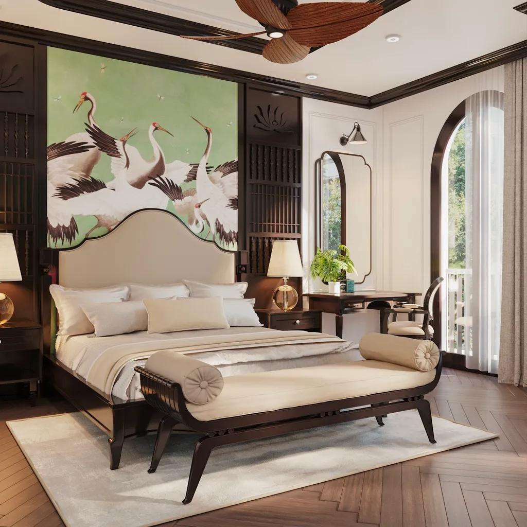Mẫu phòng ngủ cho nữ đẹp phong cách Indochine độc đáo (nguồn: sưu tầm)